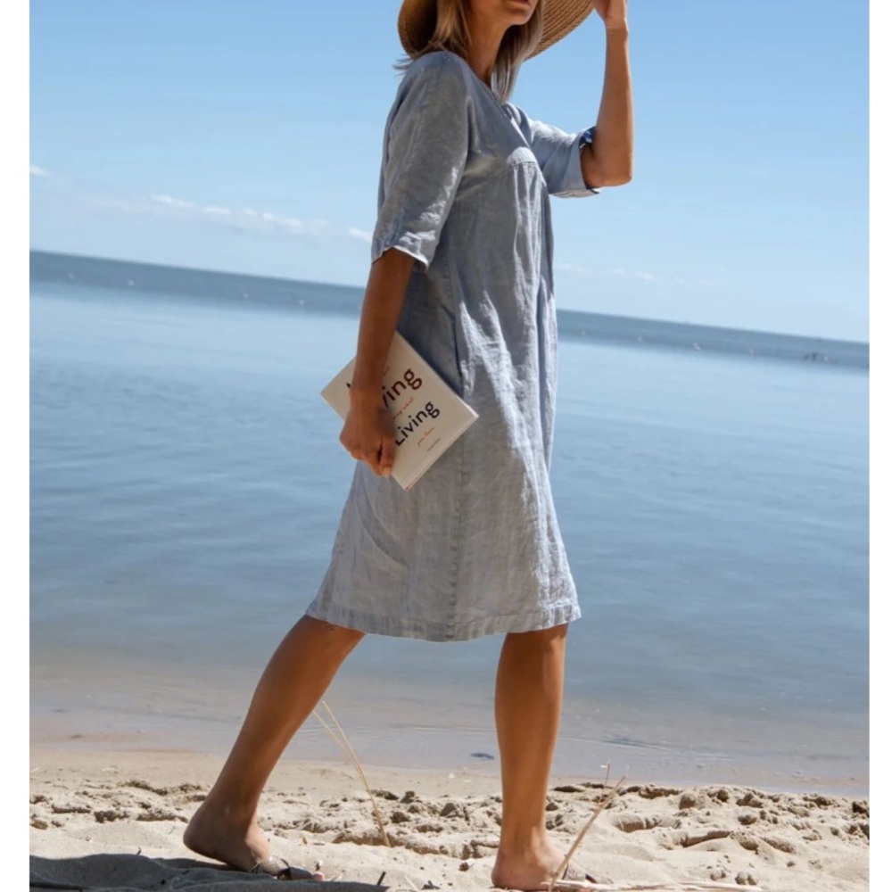 NWT SAUTHS Kyoto Linen Dress in Light Blue Size 2XL